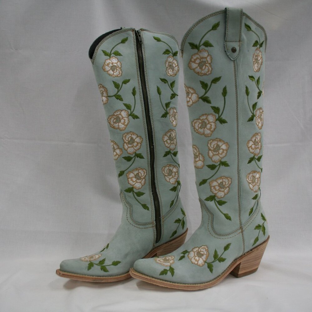 Liberty Black Diana Floral Nubuck Grey Boots Size 8.5